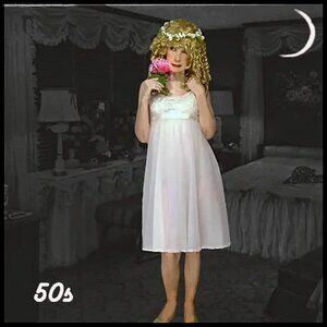 Vintage Vanity Fair Chiffon Lace White Nightgown Empire Waist